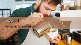  Presentation with cappuccino - PPT layouts having barista making cappuccino in coffee background and a coral colored foreground