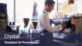  Presentation with coffee - Theme having barista making coffee in delicatessen background and a ocean colored foreground