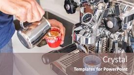  Presentation with cup coffee - PPT layouts enhanced with barista-man-making-cortado background and a gray colored foreground