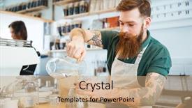  Presentation with pouring water - Colorful PPT theme enhanced with barista pouring water in glass backdrop and a coral colored foreground