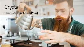  Presentation with ground water - Slides enhanced with barista pouring water on coffee background and a coral colored foreground