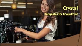  Presentation with machine shop - Cool new presentation theme with barista preparing coffee with machine backdrop and a tawny brown colored foreground