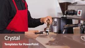  Presentation with cafe - Audience pleasing slide deck consisting of barista pressing the coffee grounds backdrop and a  colored foreground