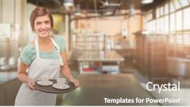  Presentation with hot and cold coffee cup - Cool new theme with barista religious - waitress giving cup of coffee backdrop and a violet colored foreground