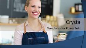  Presentation with college coffee shop - Slide set with barista serving customer in coffee background and a  colored foreground
