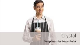  Presentation with takeaway coffee - Theme with barista-smiling-and-holding-coffee background and a light gray colored foreground