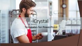  Presentation with coffee powder in machine - Slide set having barista using the coffee machine background and a lemonade colored foreground