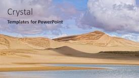  Presentation with mongol - PPT theme having barkhans-in-mongolia-sandy-dune background and a light blue colored foreground