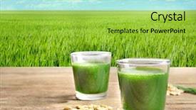  Presentation with juice - Slide deck having barley - glasses of juice and wheat background and a yellow colored foreground