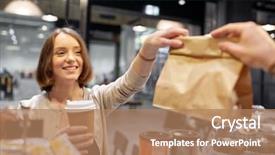  Presentation with coffee - Presentation with barman at vegan cafe background and a coral colored foreground