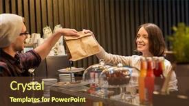  Presentation with food service - Presentation having barman giving paper bag background and a tawny brown colored foreground