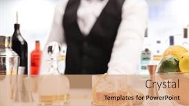  Presentation with whiskey - Audience pleasing slide set consisting of barman-serving-whiskey-drink backdrop and a coral colored foreground