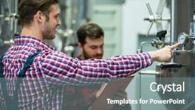  Presentation with factory workers - Slides featuring barometer - maintenance workers examining pressure background and a  colored foreground