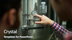  Presentation with factory workers - PPT layouts enhanced with barometer - maintenance workers examining pressure background and a tawny brown colored foreground