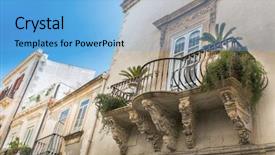  Presentation with baroque - Audience pleasing slide deck consisting of baroque decorations in a house backdrop and a light blue colored foreground