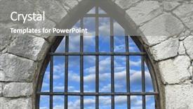  Presentation with castle wall - PPT layouts featuring barred window in stone wall background and a gray colored foreground