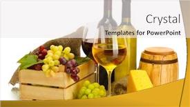  Presentation with wine barrel - Amazing theme having barrel bottles and glasses of wine cheese and ripe grapes isolated on white backdrop and a white colored foreground