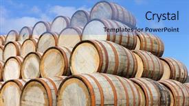  Presentation with barrels - Beautiful presentation theme featuring barrels stacked at a distillery backdrop and a light blue colored foreground