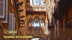  Presentation with quarter - Colorful PPT theme enhanced with barri-gotic-quarter-in-barcelona backdrop and a tawny brown colored foreground