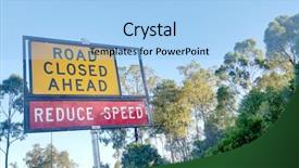  Presentation with construction - PPT theme featuring barricade - construction signs roadwork signs background and a light blue colored foreground