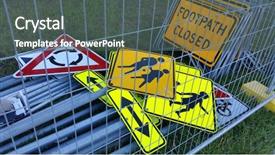  Presentation with construction - Cool new PPT layouts with barricade - construction signs roadwork signs backdrop and a dark gray colored foreground