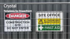  Presentation with construction - Audience pleasing PPT theme consisting of barricade - construction signs roadwork signs backdrop and a gray colored foreground