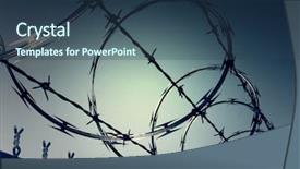 Presentation with zone - Beautiful PPT theme featuring barricade - dark zone of barbwire fences backdrop and a ocean colored foreground