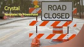  Presentation with road repair - PPT layouts consisting of barricade - road closed sign on street background and a tawny brown colored foreground