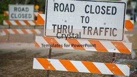  Presentation with road detour - Amazing PPT theme having barricade - road closed signs detour traffic backdrop and a coral colored foreground
