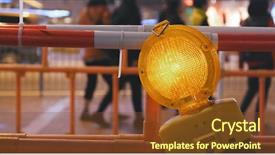  Presentation with road light - Slide set consisting of barricade - road construction warning light background and a tawny brown colored foreground