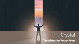  Presentation with walking patients - PPT theme featuring barrier gate - businessman walking towards his ambition background and a gray colored foreground