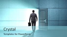  Presentation with open door policy health care - Presentation design consisting of barrier gate - businessman walking towards open door background and a arctic colored foreground