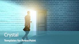  Presentation with open door - Cool new presentation theme with barrier gate - businessman walking towards open door backdrop and a teal colored foreground