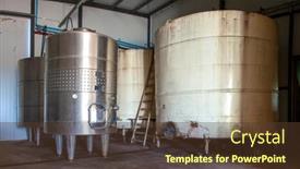  Presentation with argentina winery - PPT theme featuring barril-de-vinho-em-inox background and a tawny brown colored foreground