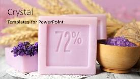  Presentation with natural soap - Presentation having bars of natural soap on wooden table on light background background and a lemonade colored foreground