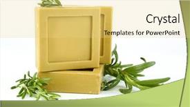  Presentation with natural soap - Presentation theme enhanced with bars of natural soap with rosemary oil isolated on white background and a yellow colored foreground