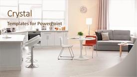  Presentation with round table - Amazing PPT theme having bars window - modern kitchen interior of studio backdrop and a lemonade colored foreground