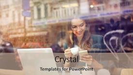  Presentation with wireless power transmission technology - Theme having bars window - woman at the cafeteria using background and a coral colored foreground
