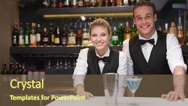  Presentation with bartender - Slides with bartender - colleagues smiling at the camera background and a tawny brown colored foreground