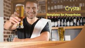  Presentation with beer - Slide deck having bartender - handsome barman holding a pint background and a tawny brown colored foreground