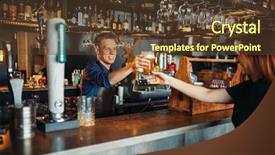  Presentation with beer bar pub tap counter - PPT layouts having bartender - male barman passes glass background and a tawny brown colored foreground