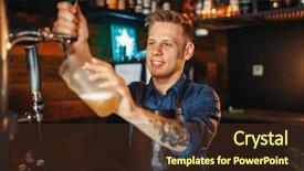  Presentation with beer bar pub tap counter - Slide deck enhanced with bartender - male barman pouring beer background and a tawny brown colored foreground