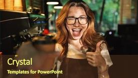  Presentation with apron - PPT theme enhanced with bartender - portrait of a happy young background and a tawny brown colored foreground