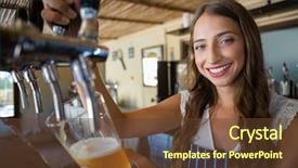  Presentation with restaurant - PPT layouts consisting of bartender - portrait of smiling young barmaid background and a tawny brown colored foreground