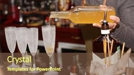  Presentation with liquor - Theme having micology - bartender is pouring liquor background and a tawny brown colored foreground