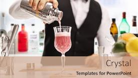  Presentation with bartender - Presentation theme having bartender-pouring-a-cocktail background and a coral colored foreground