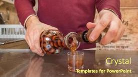  Presentation with liqueur - PPT theme enhanced with bartender-pouring-in-two-shot background and a tawny brown colored foreground