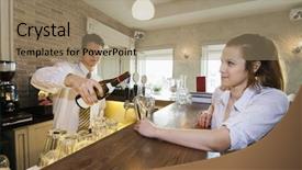  Presentation with bartender - Amazing theme having bartender pouring wine for female customer at restaurant counter backdrop and a coral colored foreground