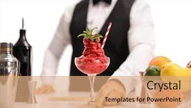  Presentation with close up of bartender - Presentation design featuring bartender serving a sundae isolated background and a coral colored foreground
