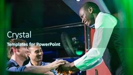  Presentation with bartender - Slide set with bartender serving beer to two men at bar counter in bar background and a forest green colored foreground